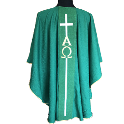 GOTHIC CHASUBLE BANDED COLLAR WITH EMBROIDERY GOLDEN ORPHREY AND NECK IN LAMINATED WOOL IVORY RED GREEN PURPLE CHORUS