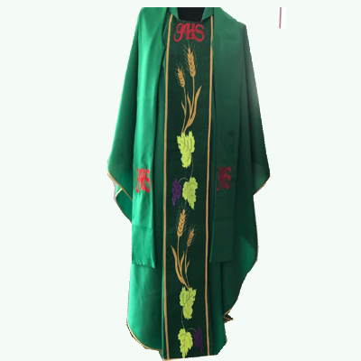 LITURGICAL CHASUBLE CHALICE CORN GRAPES POLYESTER IVORY VIOLET RED GREEN